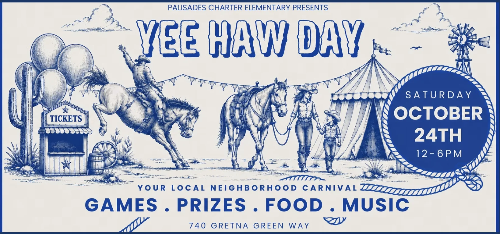 Original Yee Haw Day blue Western carnival banner