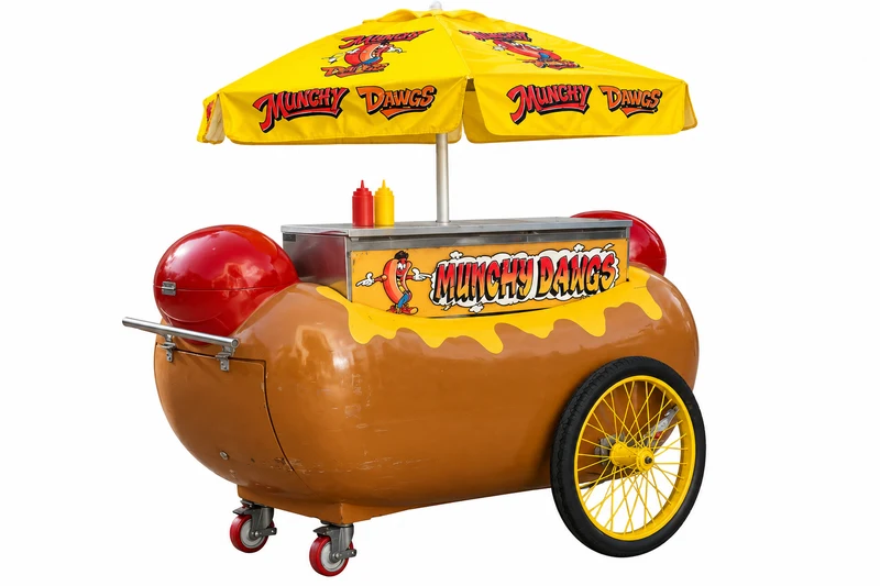 Munchy Dawgs hot dog cart — photo-based promotional cutout
